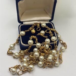 J. Crew Gold Tone Knot Pearls 40” Long Chain Necklace